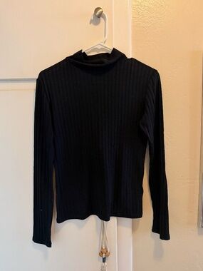 Topshop Black Wide Rib Mock Neck Long Sleeve Tee